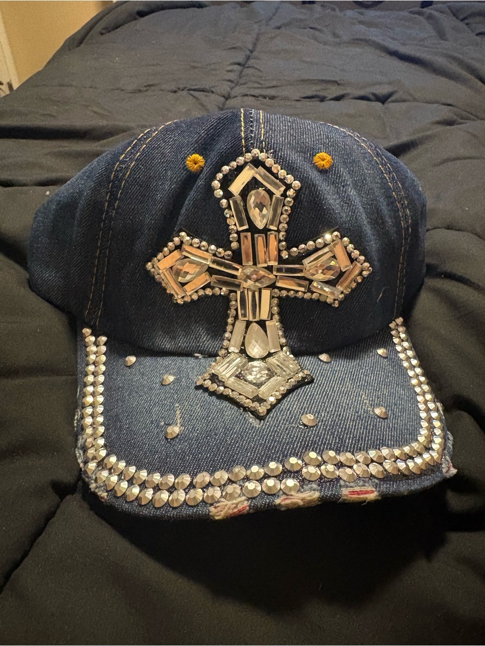 Denim Kids Crystal Cross Baseball Cap - Blue